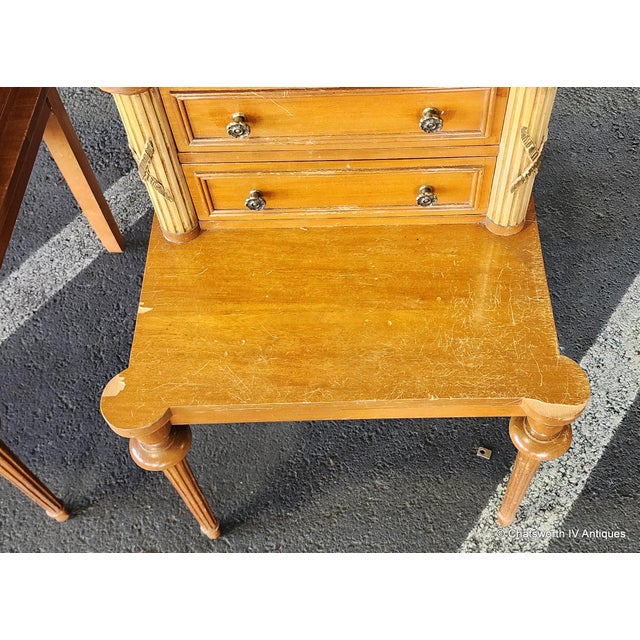 Pair Antique French Neoclassical 1930s Satinwood Mahogany Bedroom Night Tables ~ as Is ~ For Sale - Image 4 of 10
