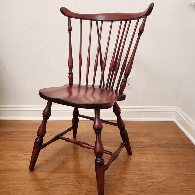 American Vintage Maple Brace Back Windsor Chair; Newly Refinished For Sale - Image 3 of 11
