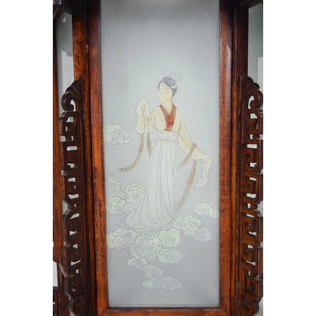 Large Antique Asian Carved Wood Lantern with Dragons & Painted Glass Panels, 1900s For Sale - Image 10 of 18