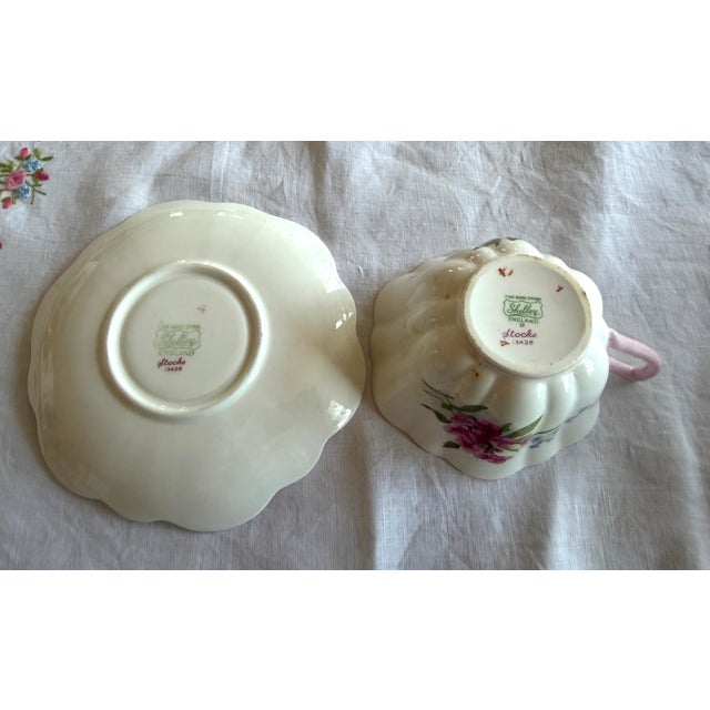 Ceramic Shelley, English Porcelain Spring Flowers Set of 6 Teacups & Saucers For Sale - Image 7 of 15