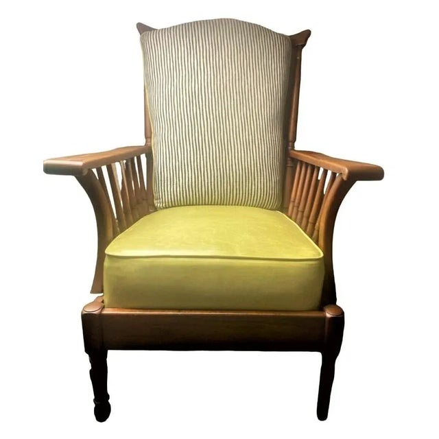 Stickley Brothers Signed Antique Maple Windsor Chair With New Leather and Textile Seat and Back Cushions - Grand Rapids - 1920s For Sale - Image 10 of 11