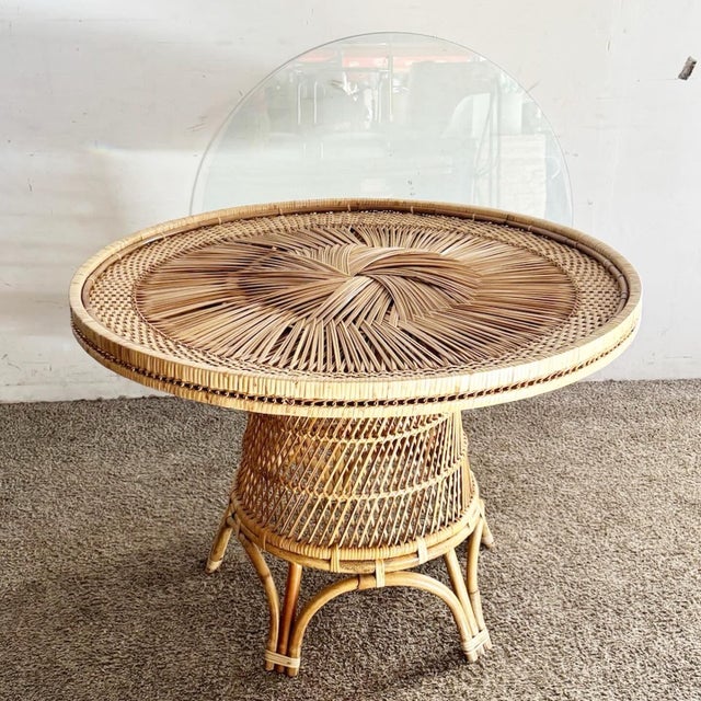 Boho Chic Buri Rattan Glass Top Circular Dining Table Chairish