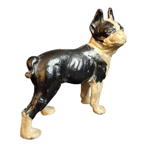 Antique Vindex Toys Cast Iron Boston Terrier Still Bank 1931 Dog Coin Penny Bank