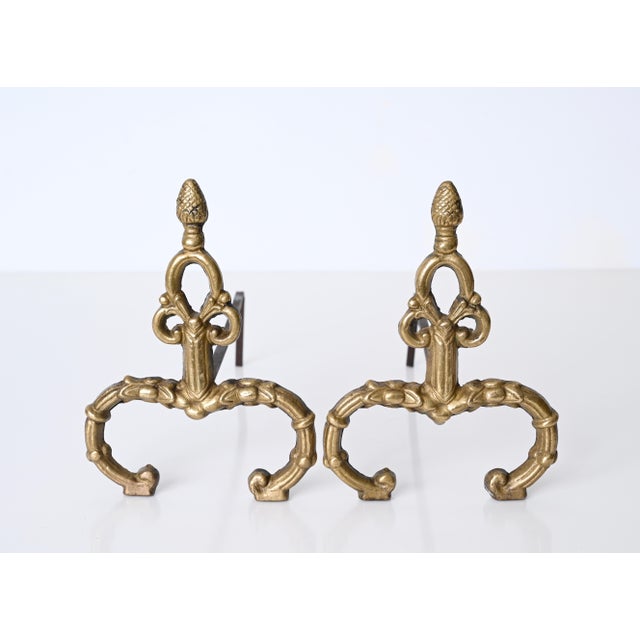 Louis XV Italian Andirons in Gilt Bronze and Iron, Italy, 1940s, Set of 2 For Sale - Image 12 of 13