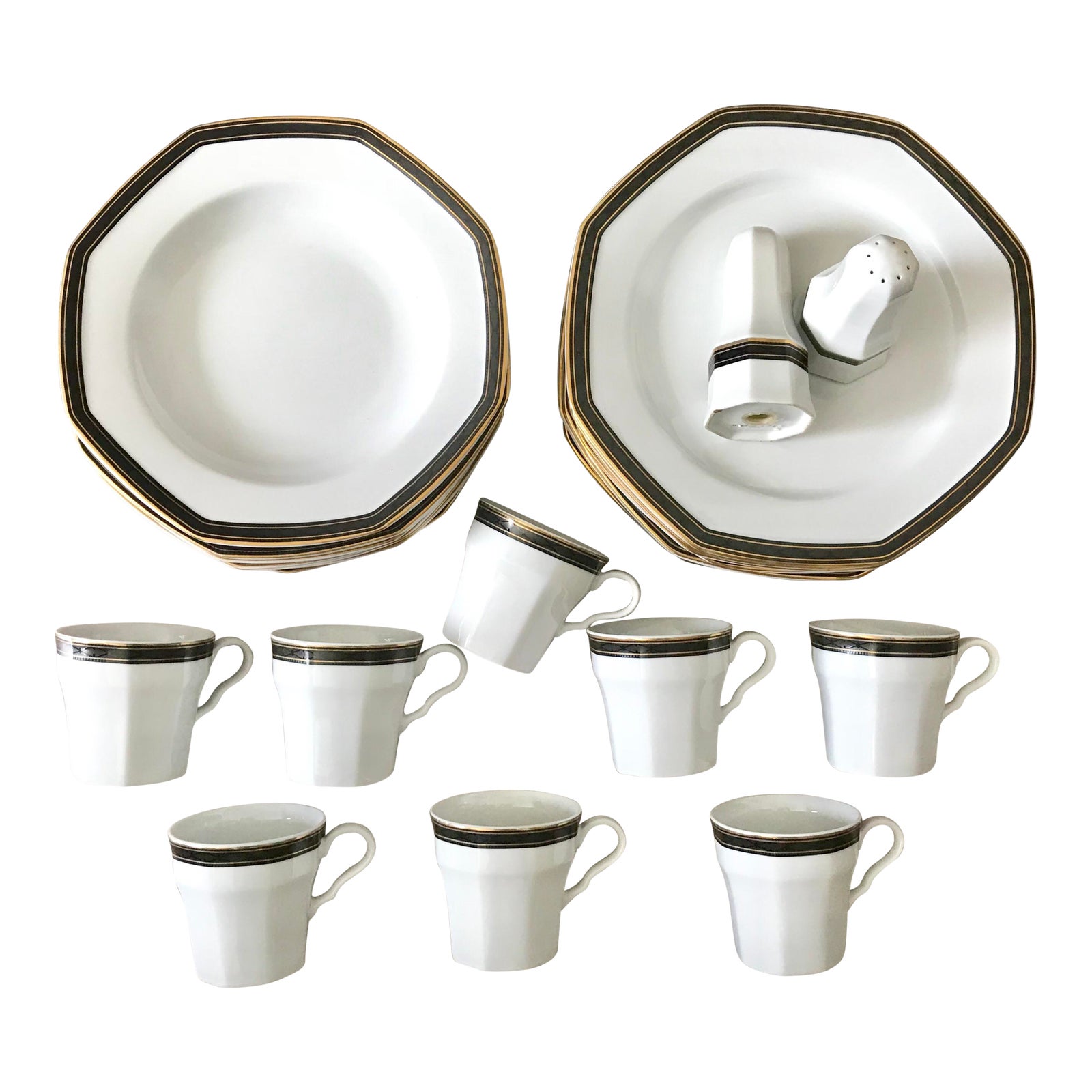 Christopher Stuart Black Dress Black & Gold Octagon Dinnerware for 8