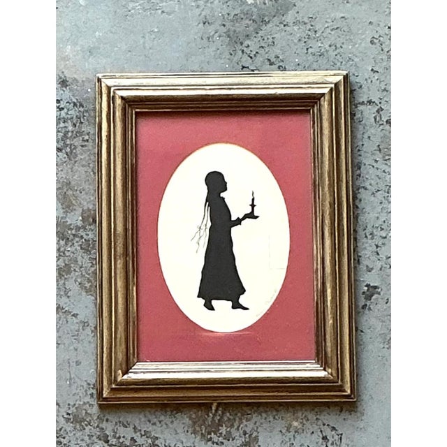 Victorian Vintage Silhouette Portrait of Woman in Gold Frame For Sale - Image 3 of 12