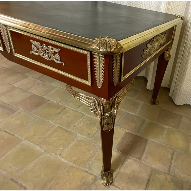 Brown 19th Century French Mahogany Bureau Plat With Gilt Bronze Mounts, Empire Style Desk For Sale - Image 8 of 8