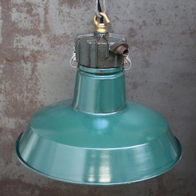 Vintage Industrial French Enamel Cast Iron Pendant Light by Sammode For Sale - Image 5 of 6