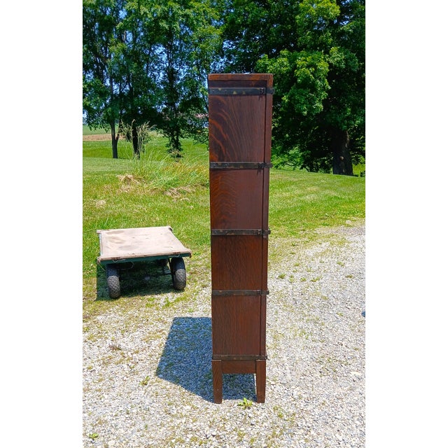 Antique Globe Wernicke 4 Sections Barrister Bookcase Quarter Sawn Oak Mission Style 1920s For Sale - Image 10 of 12
