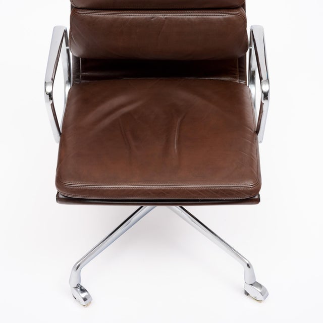 Brown French Period Mid-Century Modern Desk Chair, Leather and Chrome, Circa 1980 For Sale - Image 8 of 9
