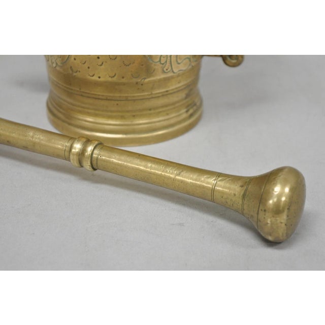 Vintage Primitive Solid Brass Mortar & Pestle Apothecary Medicine Herb Grinder For Sale - Image 10 of 13