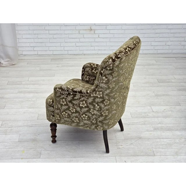 1950s Danish Green Velour and Ash Wood Armchair, 1950s For Sale - Image 5 of 16