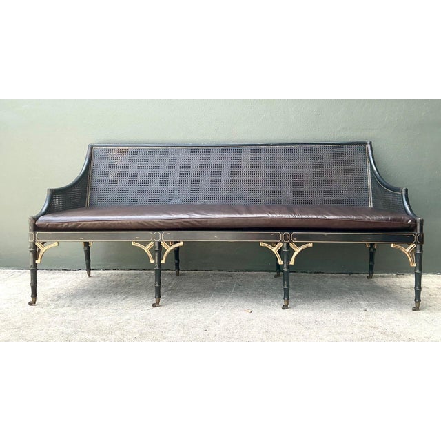 Vintage Leather Cushion Cane Settee For Sale - Image 17 of 17