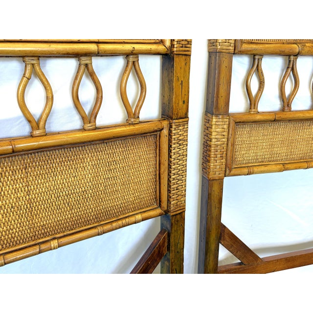 Vintage Palecek Woven Rattan With Bamboo Twin Headboards- A Coordinating Pair For Sale - Image 12 of 16
