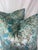 Custom pair of 22” pillows covered in S. Harris "Borneo" in color aqualine, a luxe printed velvet in aqua,teal, and green....