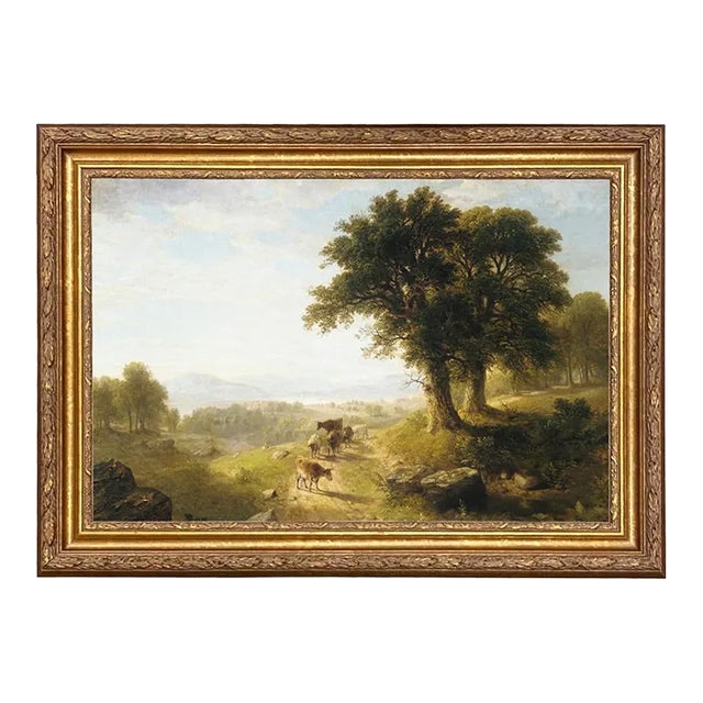 River Scene Landscape Contemporary Reproduction Print on Canvas After Asher Durand, Framed 36x26 For Sale
