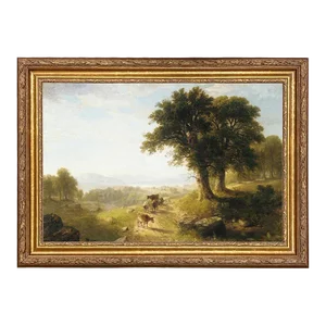 River Scene Landscape Contemporary Reproduction Print on Canvas After Asher Durand, Framed 36x26