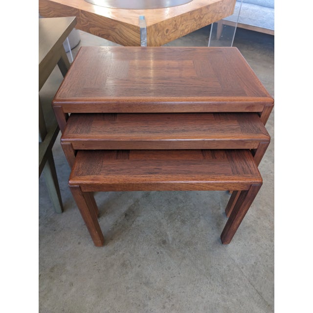 1970s Teak Danish Modern Patchwork Nesting Tables by Vejle Stole Denmark - Set of 3 For Sale In Charleston - Image 6 of 10