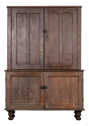 English Georgian Country Scrumble Grained Pine Housekeepers Cupboard, 1800s