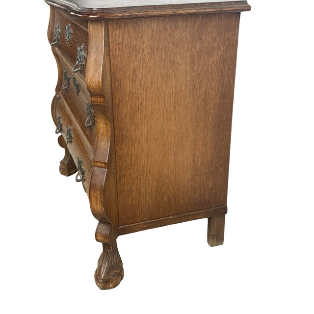 Vintage Dutch Baroque Revival Oak Bombé Three-Drawer Chest With Paw Feet For Sale - Image 13 of 18