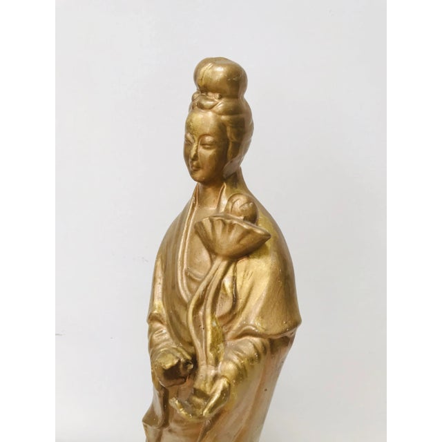 Gold Mid-Century Modern Golden Kwan-Yin Goddess Statue For Sale - Image 8 of 9