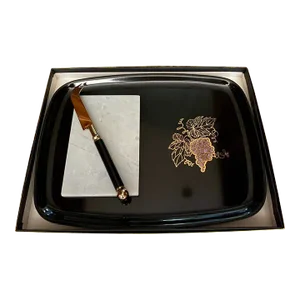 Mid 20th Century Mid-Century Couroc of Monterey Wine Grape Tray With Marble Cheese Board & Knife- 3 Pieces