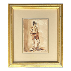 1940s Male Study Water Color Gouache Painting by Leopoldo Romañach