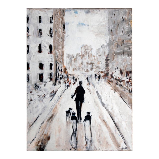 Oil Painting Dog Walking in the City For Sale