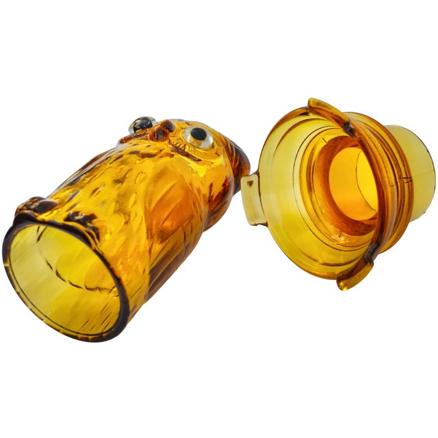 Mid 20th Century Mid 20th Century Handblown Amber Art-Glass Owl Candleholder For Sale - Image 5 of 5