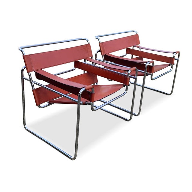 Wassily B3 Armchairs in Chrome and Tan Leather by Marcel Breuer, Set of 2 For Sale - Image 11 of 12