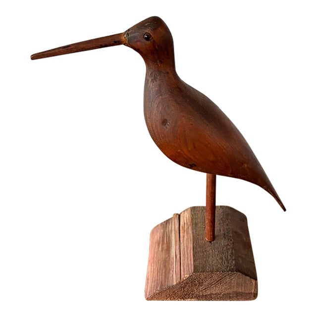 Vintage Hand Carved Wood Shorebird, Folk Art For Sale
