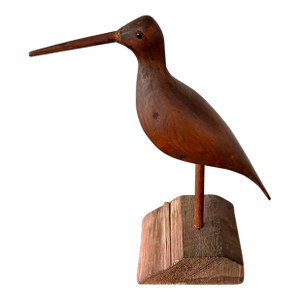Vintage Hand Carved Wood Shorebird, Folk Art