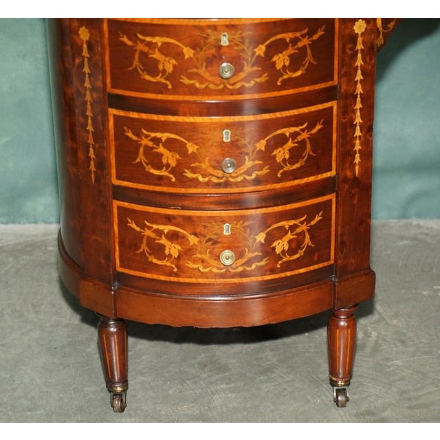 Victorian Marquetry Inlaid Hardwood Kidney Library Desk For Sale - Image 6 of 18