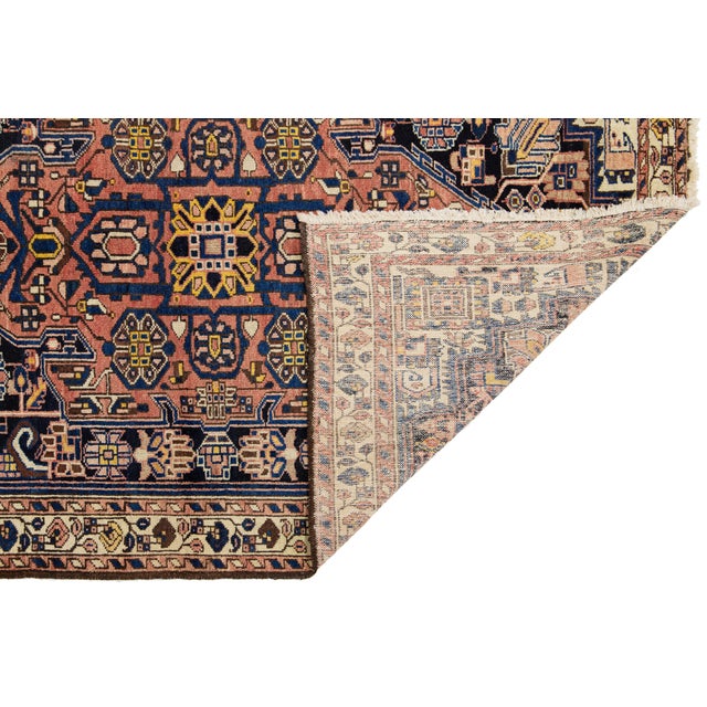 Persian 1960s Persian Malayer Hand-Knotted Wool Rugin Terracotta For Sale - Image 3 of 8