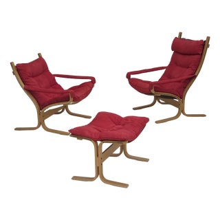 Norwegian Siesta Chairs and Ottoman by Ingmar Relling Westnofa, 1970s, Set of 3 For Sale