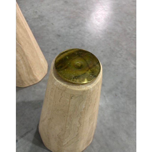 Modernist Side Tables by La Rosa Milano in Travertine and Brass, 1970s For Sale - Image 9 of 13