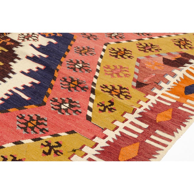 Turkish Mid 20th Century Bold Geometric Medallion Kilim Rug For Sale - Image 3 of 11
