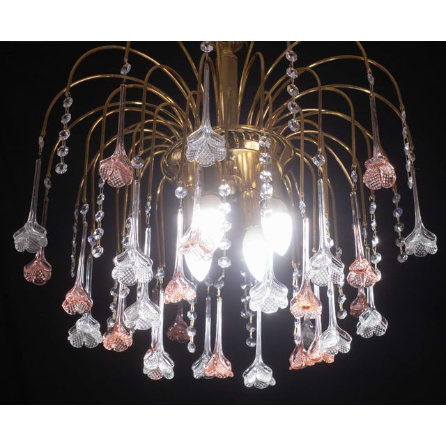 Metal Brigitte Bardot, Pink and Transparent Murano Glass Flowers Chandelier, 1970s For Sale - Image 7 of 12