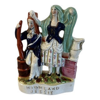 Antique Victorian Staffordshire Pottery Highland Jessie Flatback Figure, 1900s For Sale