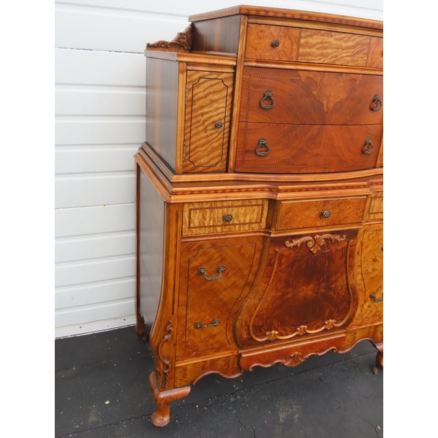 Brown Early 1900s Depression Era Carved Inlay Tall Chest of Drawers 6639 For Sale - Image 8 of 18