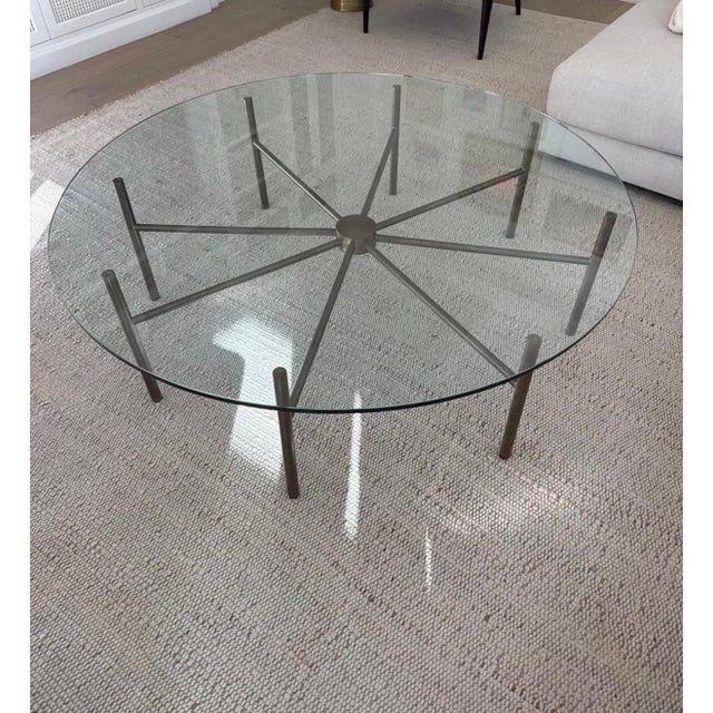 Modern Attributed Lawson Fenning Radial Glass Coffee Table For Sale - Image 3 of 4