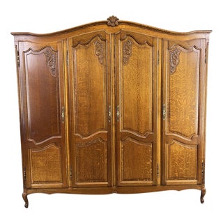 Vintage French Louis XVI Style Wardrobe in Oak For Sale