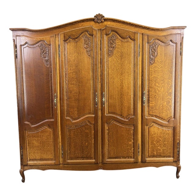 Vintage French Louis XVI Style Wardrobe in Oak For Sale