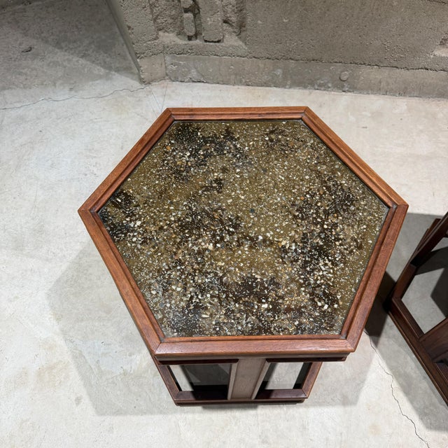 John Keal for Brown Saltman Hexagonal Pair Side Table Walnut Enamel For Sale In San Diego - Image 6 of 15