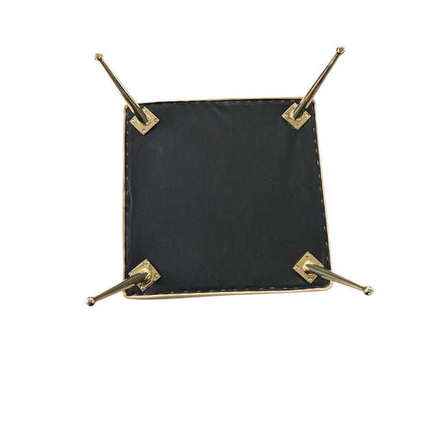 Metal Pair of Stools in Camel Italian Leather With Solid Brass Legs With Ball Feet For Sale - Image 7 of 7