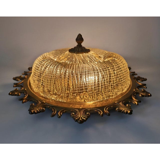 Mid-Century Modern Ornate Textured Glass Flush Mount, 1960s For Sale - Image 17 of 18