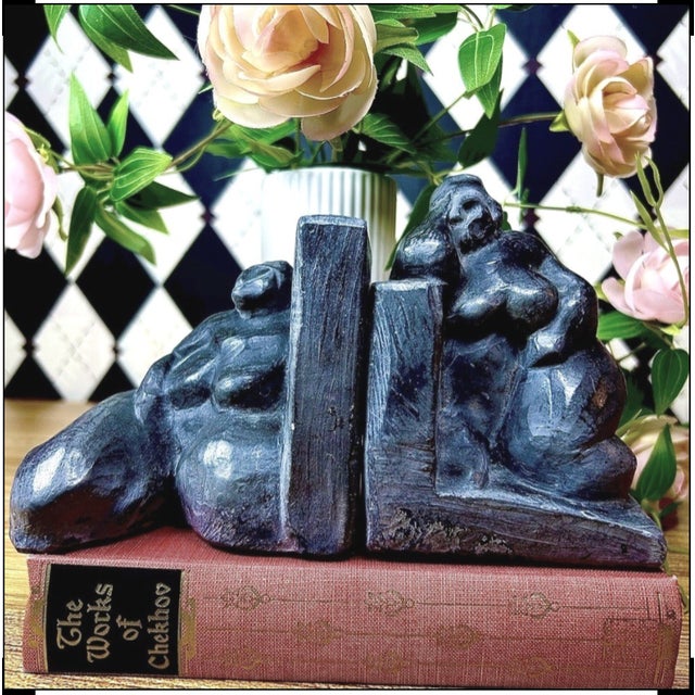 Figurative Vintage Modernist Nude Rubenesque Female Signed Bookends - Eduardo Strauch 1994 For Sale - Image 3 of 9