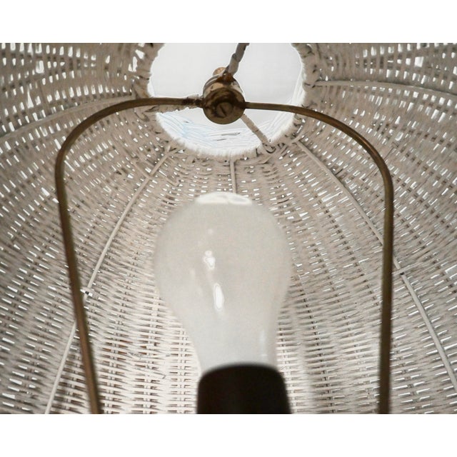 Late 20th Century Vintage Rattan Mushroom Lamp in White – Coastal Boho / Palm Beach Regency For Sale - Image 5 of 8