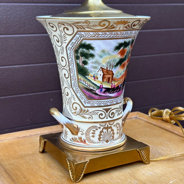 Vintage Chelsea House Hand Painted Ceramic & Brass Table Lamp For Sale - Image 9 of 12
