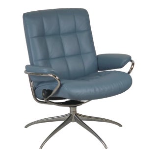 Sparrow Blue Leather Ekornes Stressless Recliner For Sale
